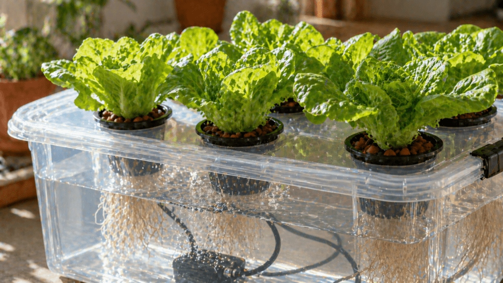 Mature lettuce growing in a DIY IKEA hydroponic system for UK beginners